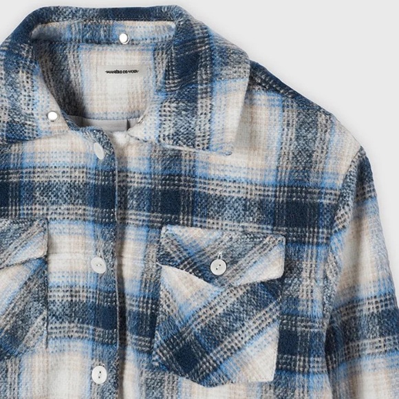 Maniere de voir CHECKED SHACKET WITH JERSEY HOOD - BLUE - Picture 4 of 5